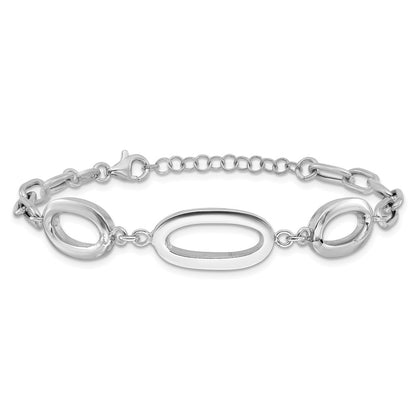 Sterling Silver Rhodium-plated Fancy Ovals 6.5in w/1in ext. Bracelet