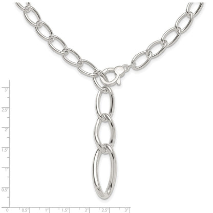 Sterling Silver Polished and Hollow Fancy Link Drop Necklace