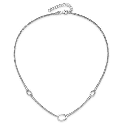 Sterling Silver Rh-plated 18in w/2in ext Fancy 2-Strand Ovals Necklace