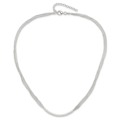 Sterling Silver Polished Multi-Strand 18in w/2in ext. Tube Necklace