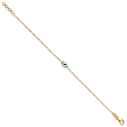 Sterling Silver Gold-plated Enamel Evil Eye w/.5 in ext. Bracelet