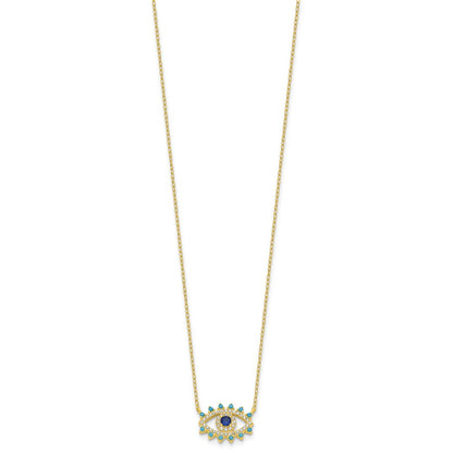 Sterling Silver Gold-tone Glass and Glass Crystal Evil Eye Necklace