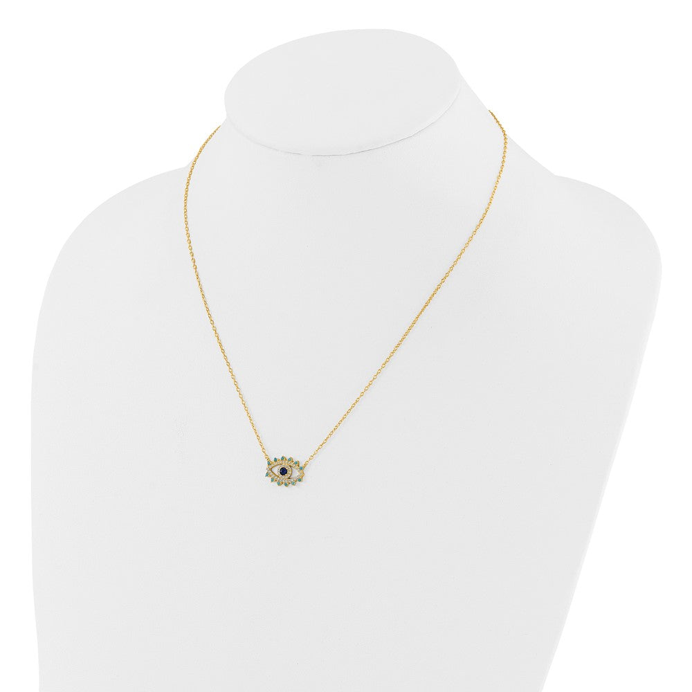 Sterling Silver Gold-tone Glass and Glass Crystal Evil Eye Necklace