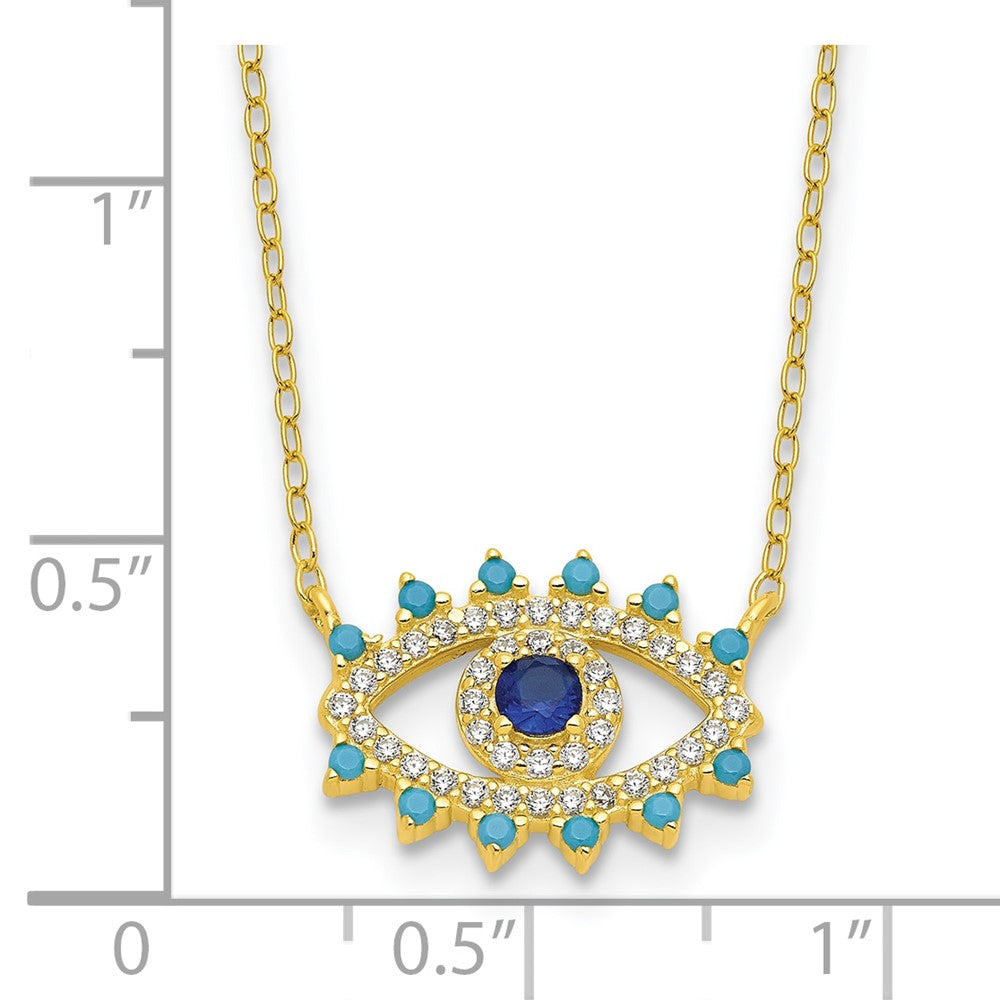 Sterling Silver Gold-tone Glass and Glass Crystal Evil Eye Necklace