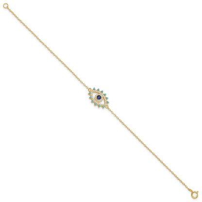 Sterling Silver Gold-tone Glass and Glass Crystal Evil Eye Bracelet