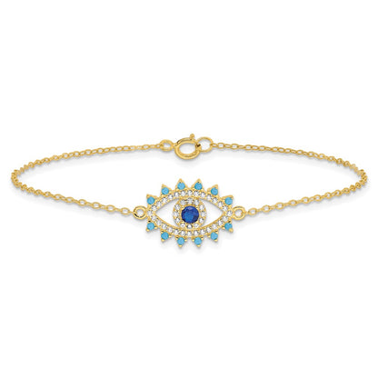 Sterling Silver Gold-tone Glass and Glass Crystal Evil Eye Bracelet