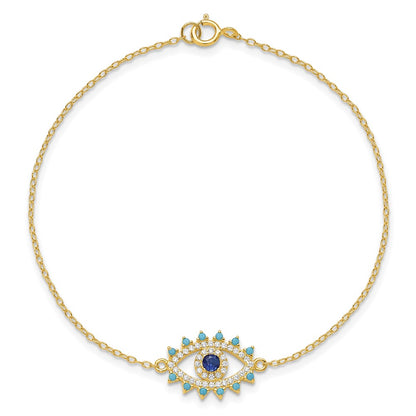 Sterling Silver Gold-tone Glass and Glass Crystal Evil Eye Bracelet
