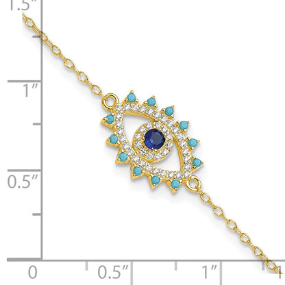 Sterling Silver Gold-tone Glass and Glass Crystal Evil Eye Bracelet