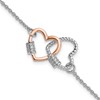 Sterling Silver Rhodium-plated Rose-tone CZ Double Hearts 7 inch with 1 inch Extension Bracelet