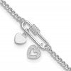 Sterling Silver Rhodium-plated Polished and CZ Moveable Heart Charms 7 inch with 1 inch Extension Bracelet