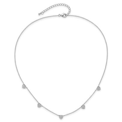 Sterling Silver RH-plated w/Micro Pave CZ Hearts 16in w/2in ext Necklace