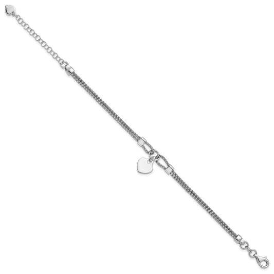 Sterling Silver Rhodium-plated Polished Heart Dangle Paperclip Link Faux Toggle 6.5 inch with 1.5 inch Extension Bracelet