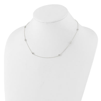 Sterling Silver Polished CZ 6 Station with 2in ext Necklace