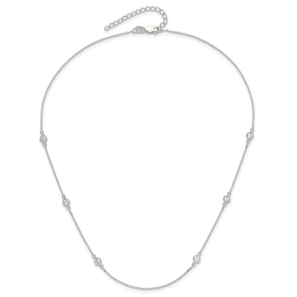 Sterling Silver Polished CZ 6 Station with 2in ext Necklace