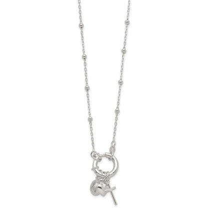 Sterling Silver Heart/Miraculous Medal/Cross Charm 18in Necklace