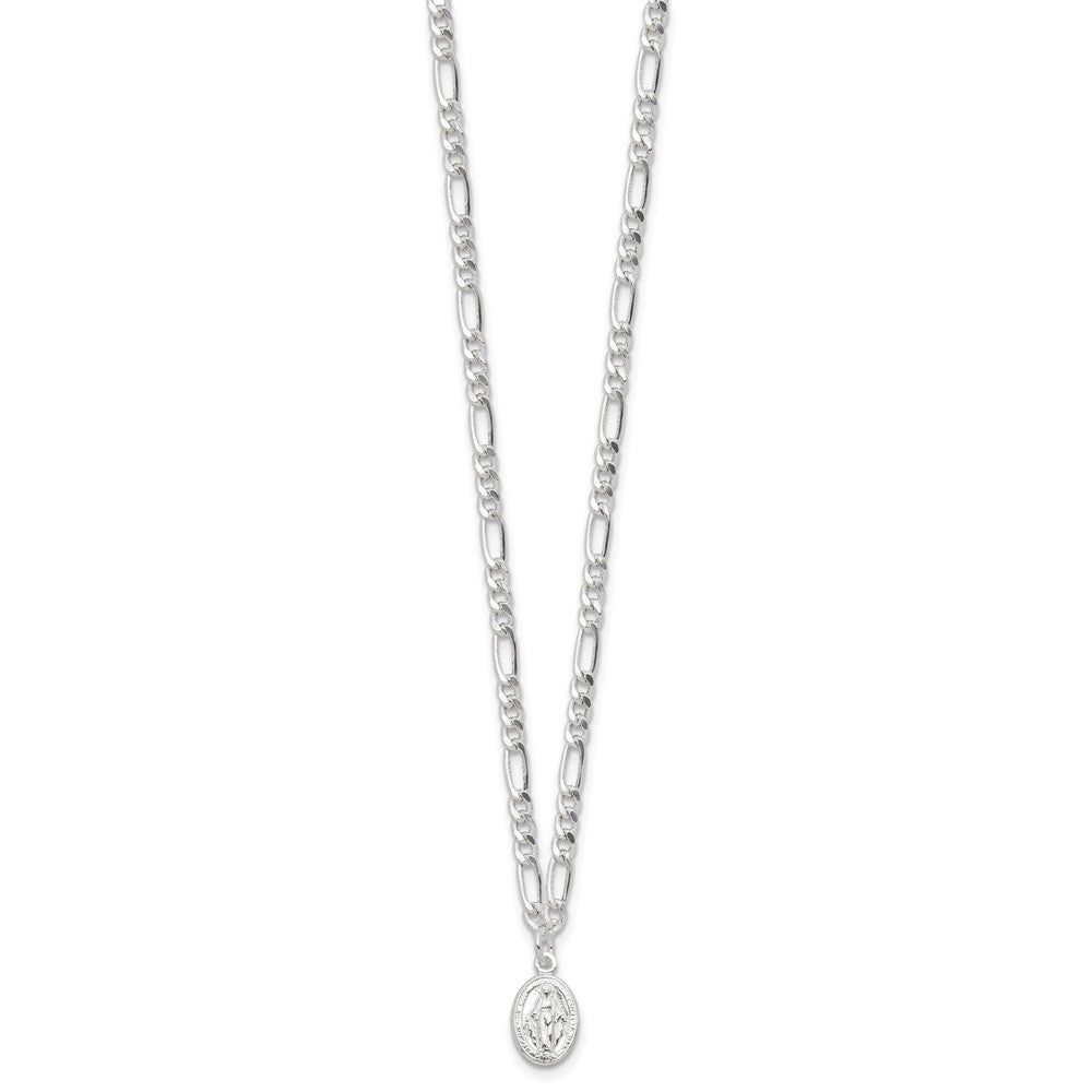 Sterling Silver RH-plated Miraculous Medal Link 16in w/2in ext. Necklace