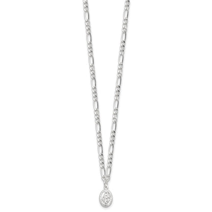 Sterling Silver RH-plated Miraculous Medal Link 16in w/2in ext. Necklace