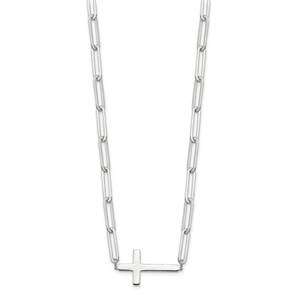 Sterling Silver E-Coated Cross Paperclip Link w/2 in ext Necklace