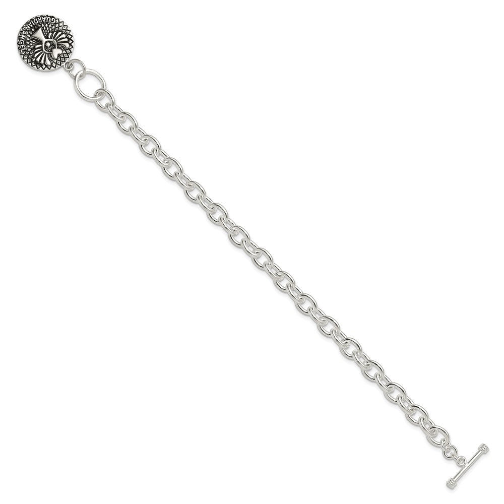 Sterling Silver Oxidized Dangle GUARDIAN ANGEL Toggle Clasp Bracelet