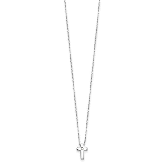 Sterling Silver Rhodium-plated CZ Cross 16in Necklace