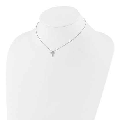 Sterling Silver Rhodium-plated CZ Cross 13in w/2in ext. Necklace