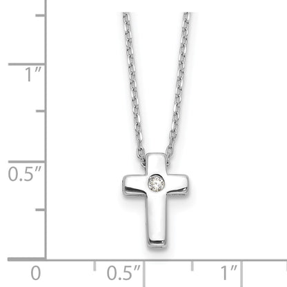 Sterling Silver Rhodium-plated CZ Cross 13in w/2in ext. Necklace