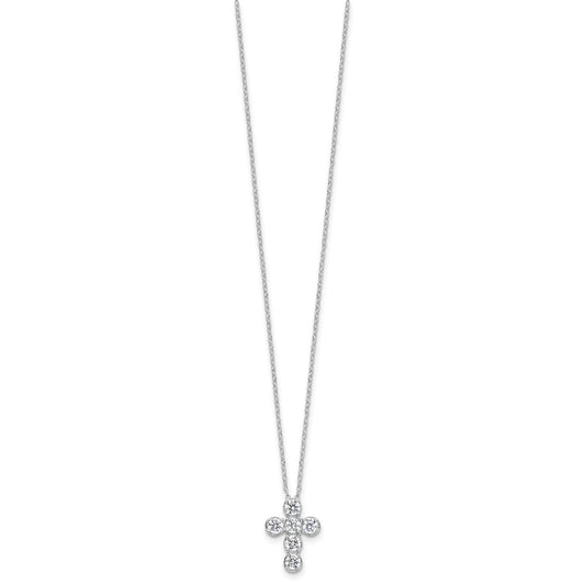 Sterling Silver Rhodium-plated CZ Cross 16in w/2in ext Necklace