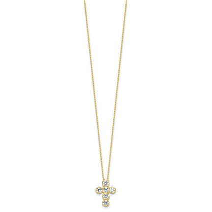 Sterling Silver Gold-tone CZ Cross 16in w/2in ext Necklace