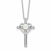 Sterling Silver RH-plated Created Opal and CZ Cross w/Heart 18in Necklace