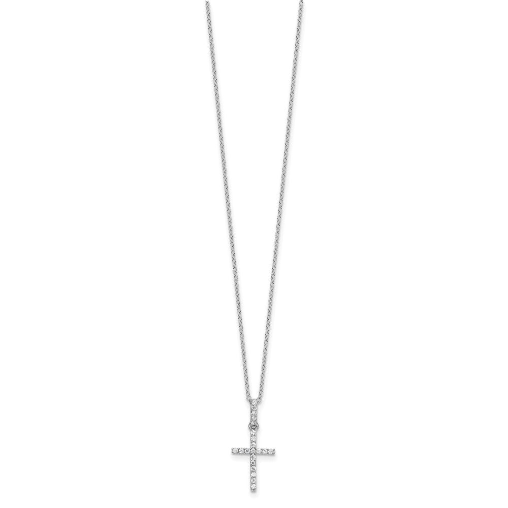 Sterling Silver Rhodium-plated CZ Cross 20in Necklace