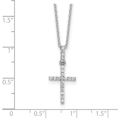 Sterling Silver Rhodium-plated CZ Cross 18in Necklace