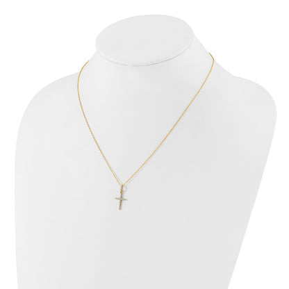Sterling Silver Gold-tone CZ Cross 18in Necklace