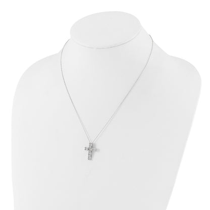 Sterling Silver Rhodium-plated Baguette CZ Cross 18in Necklace