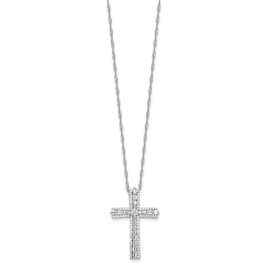 Sterling Silver Rhodium-plated CZ Cross 18in w/2in ext. Necklace