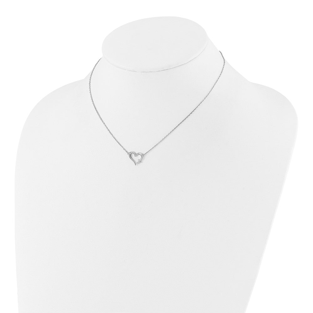 Sterling Silver Rhodium-plated Heart w/Cross 13in w/2in ext. Necklace