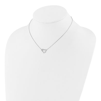 Sterling Silver Rhodium-plated Heart w/Cross 13in w/2in ext. Necklace