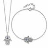 Sterling Silver RH-plate Cr.Blue Spinel and CZ Hamsa Bracelet/Necklace Set