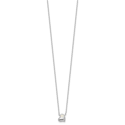 Sterling Silver RH-plated Created Opal Inlay CZ Heart w/2in ext Necklace