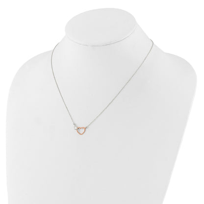 Sterling Silver and Rose-tone Polished Double Heart 18in Necklace