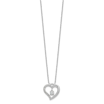 Sterling Silver Rhod-plated Polished CZ Open Heart w/1.25in Ext Necklace