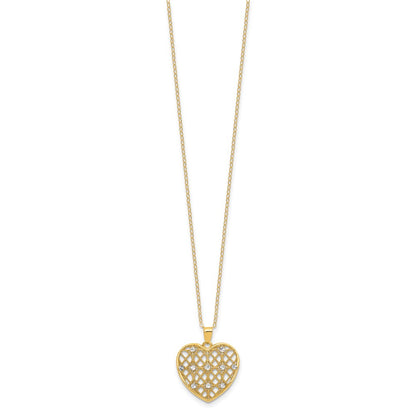Affordable Expressions Sterling Silver Gold-tone Heart with White Rhodium Diamond-cut Accent 16 Inch Necklace with 2 inch extension