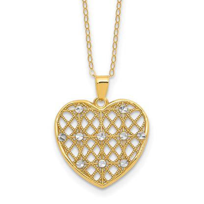 Affordable Expressions Sterling Silver Gold-tone Heart with White Rhodium Diamond-cut Accent 16 Inch Necklace with 2 inch extension