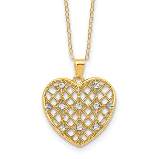 Affordable Expressions Sterling Silver Gold-tone Heart with White Rhodium Diamond-cut Accent 16 Inch Necklace with 2 inch extension