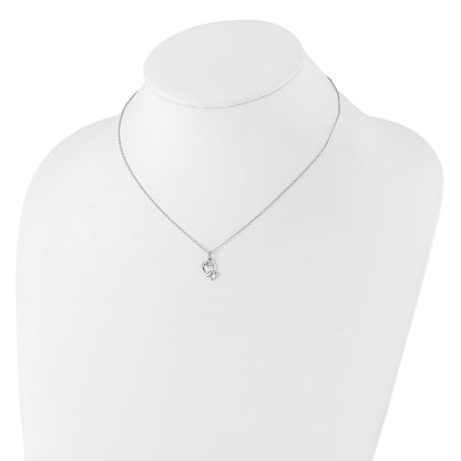 Sterling Silver RH-plated  Intertwined Heart 16in w/2in ext Necklace