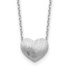 Sterling Silver Rho-plated  Brushed Heart 16.5in w/1in ext Necklace
