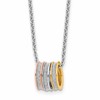 Sterling Silver Rhodium-plated Yellow/Rose-tone Glitter Fabric Rings 18 inch with 2 inch Extension Necklace