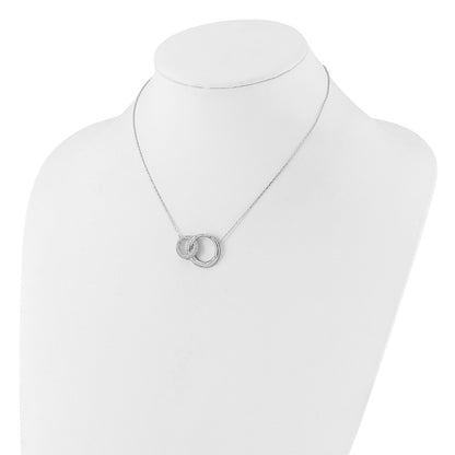 Sterling Silver Rh-plated CZ Interlocking Circles w/1.75in ext Necklace