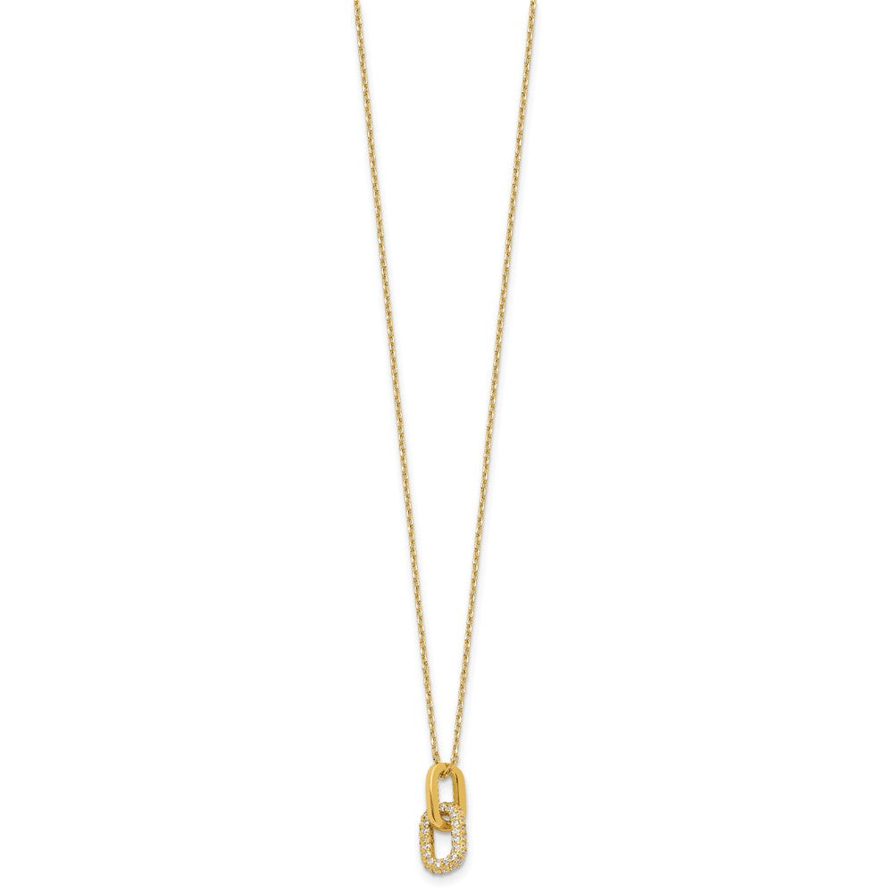 Sterling Silver Gold-plated Micro-Pave CZ Link Pendant 16 inch with 2 inch Extension Necklace