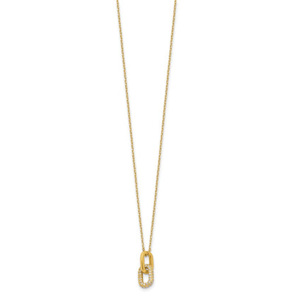 Sterling Silver Gold-plated Micro-Pave CZ Link Pendant 16 inch with 2 inch Extension Necklace