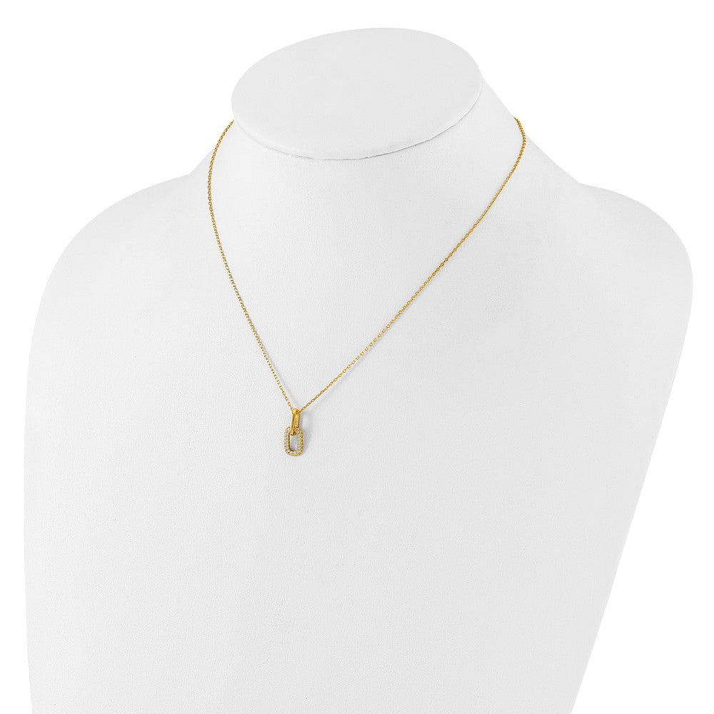 Sterling Silver Gold-plated Micro-Pave CZ Link Pendant 16 inch with 2 inch Extension Necklace